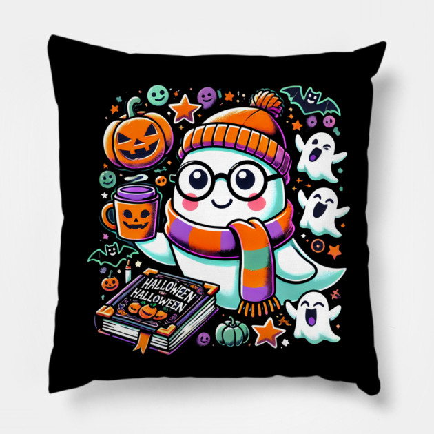 Cute Funny Halloween Geek Ghost Pillow by logiamerch