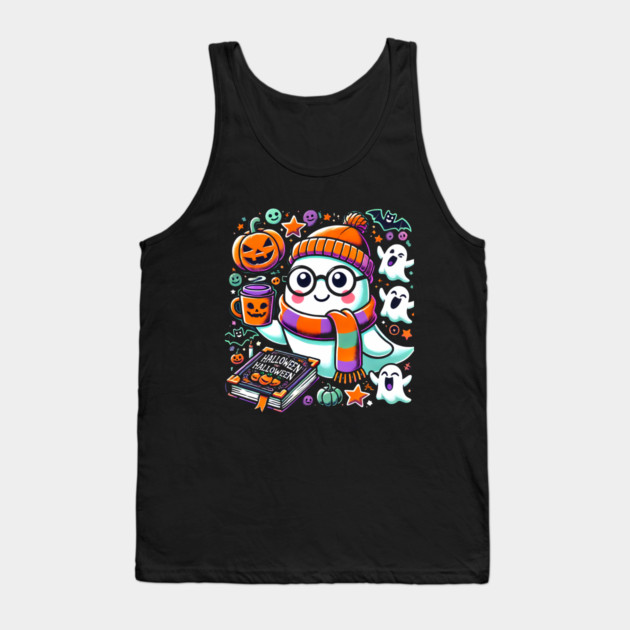 Cute Funny Halloween Geek Ghost Tank Top by logiamerch