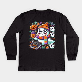 Cute Funny Halloween Geek Ghost Kids Long Sleeve T-Shirt