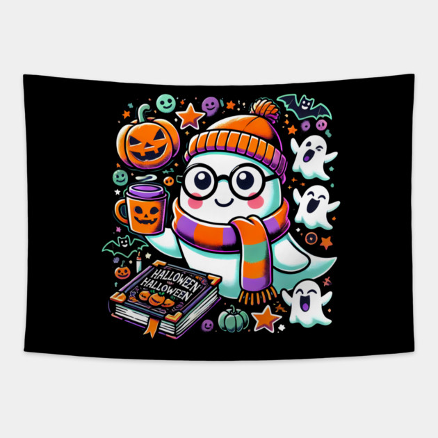 Cute Funny Halloween Geek Ghost Tapestry by logiamerch