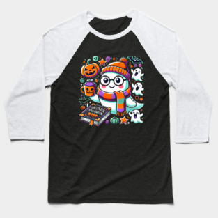 Cute Funny Halloween Geek Ghost Baseball T-Shirt