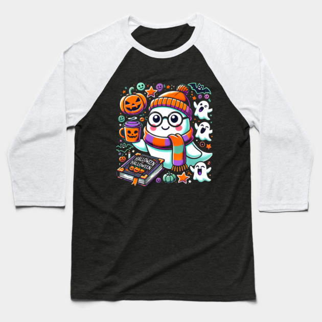 Cute Funny Halloween Geek Ghost Baseball T-Shirt by logiamerch