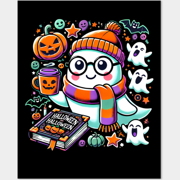 Cute Funny Halloween Geek Ghost Wall Art by logiamerch