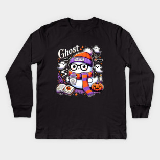 Cute Funny Halloween Geek Ghost Kids Long Sleeve T-Shirt
