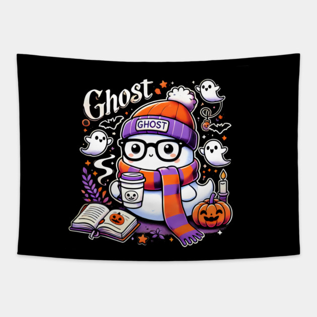 Cute Funny Halloween Geek Ghost Tapestry by logiamerch