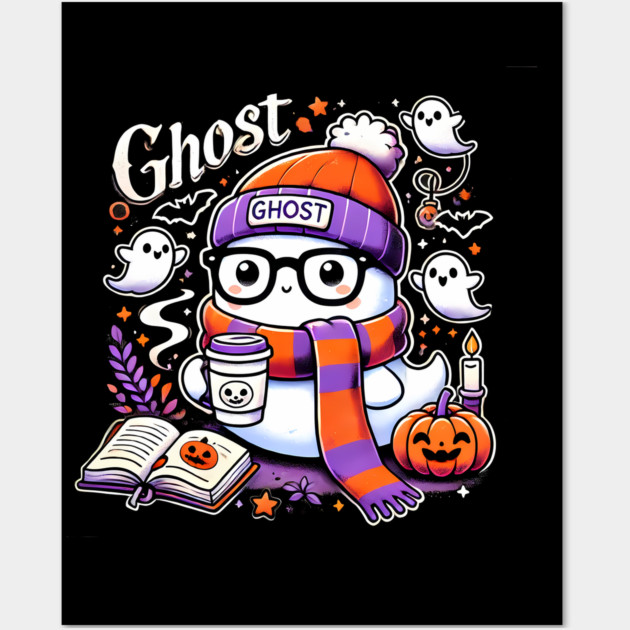 Cute Funny Halloween Geek Ghost Wall Art by logiamerch