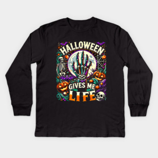Funny Halloween Gives me Life, Spooky Design Kids Long Sleeve T-Shirt