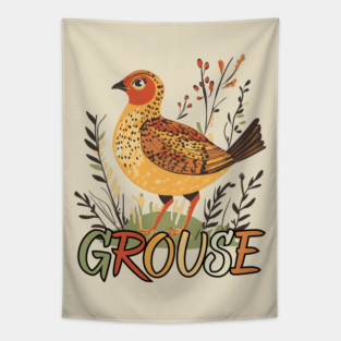 Boho Grouse Bird in Pastel Earthy Warm Tones Tapestry