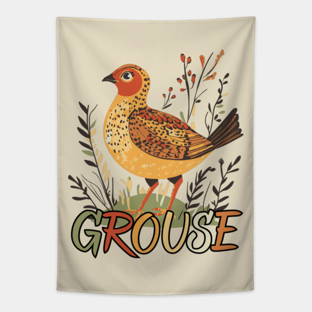 Boho Grouse Bird in Pastel Earthy Warm Tones Tapestry by TuncGK