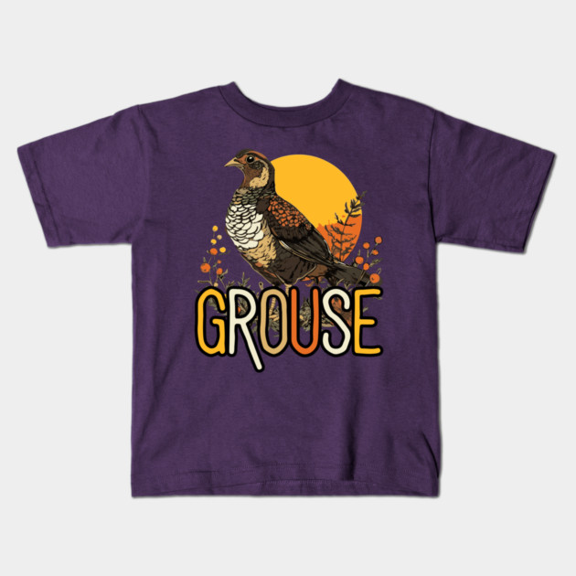 Watercolor Grouse Bird in Dark Earthy Brown Tones Kids T-Shirt by TuncGK