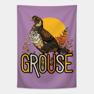 Watercolor Grouse Bird in Dark Earthy Brown Tones Tapestry