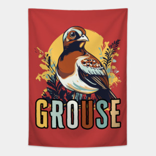Pastel Watercolor Grouse Bird Illustration Tapestry