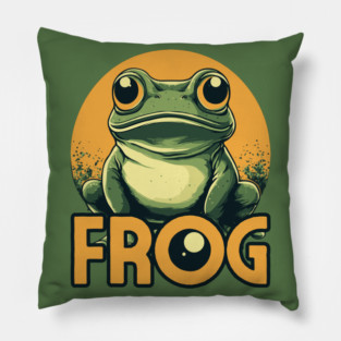 Cute Retro Frog with Green and Orange Tones Pillow