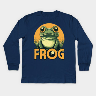 Cute Retro Frog with Green and Orange Tones Kids Long Sleeve T-Shirt