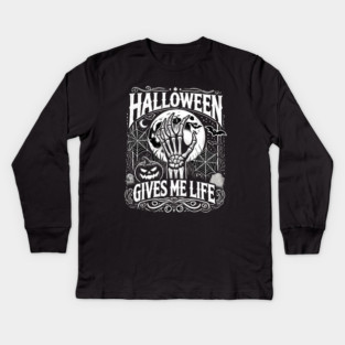 Funny Halloween Gives me Life, Spooky Design Kids Long Sleeve T-Shirt