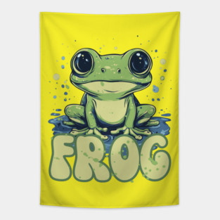 Adorable Big-Eyed Frog Splash Design Tapestry