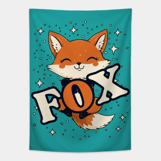 Cute Fox with Starry Background Design for Animal Lovers Tapestry by TuncGK