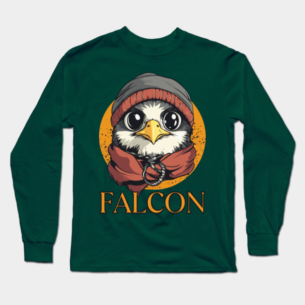Hipster Baby Falcon in Cool Beanie Design Long Sleeve T-Shirt by TuncGK