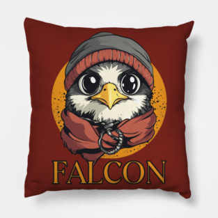 Hipster Baby Falcon in Cool Beanie Design Pillow