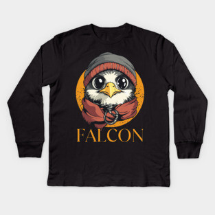 Hipster Baby Falcon in Cool Beanie Design Kids Long Sleeve T-Shirt