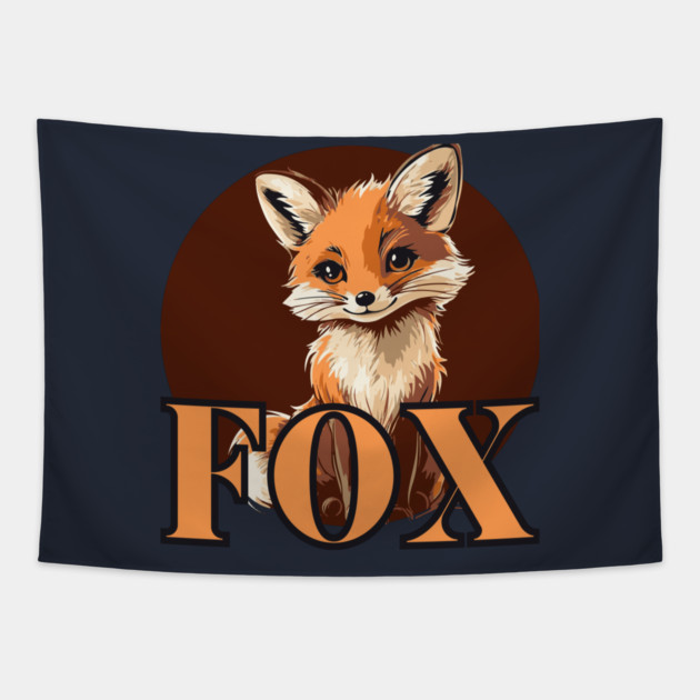 Cute Retro Fox Illustration Tapestry by TuncGK