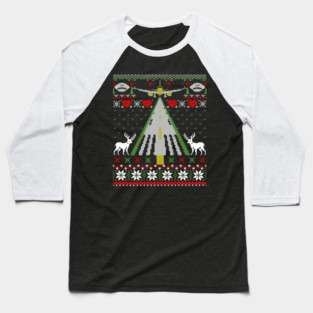 Ugly Christmas Airplane Pilot Santa New Year Aviation Funny Baseball T-Shirt