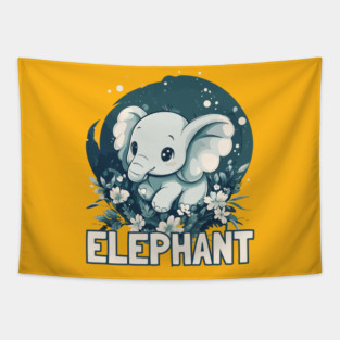 Adorable Blue Baby Elephant Illustration for Kids Tapestry
