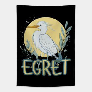 Elegant Egret Illustration with Soft Pastel Vintage Look Tapestry