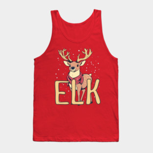 Cute Elk in Winter Scarf Illustration with Snowfall Tank Top