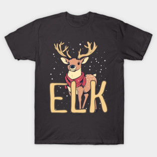 Cute Elk in Winter Scarf Illustration with Snowfall T-Shirt