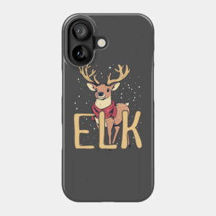 Cute Elk in Winter Scarf Illustration with Snowfall Phone Case