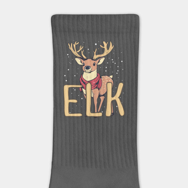 Cute Elk in Winter Scarf Illustration with Snowfall by TuncGK