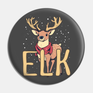 Cute Elk in Winter Scarf Illustration with Snowfall Pin