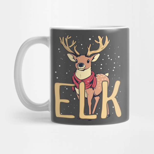Cute Elk in Winter Scarf Illustration with Snowfall by TuncGK