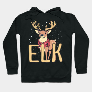 Cute Elk in Winter Scarf Illustration with Snowfall Hoodie