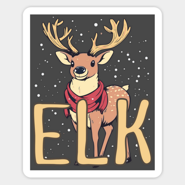 Cute Elk in Winter Scarf Illustration with Snowfall Magnet by TuncGK