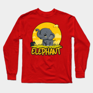 Baby Elephant under Retro Sunet - Gift for Kids and Girls Long Sleeve T-Shirt