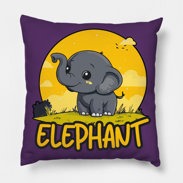 Baby Elephant under Retro Sunet - Gift for Kids and Girls Pillow by TuncGK