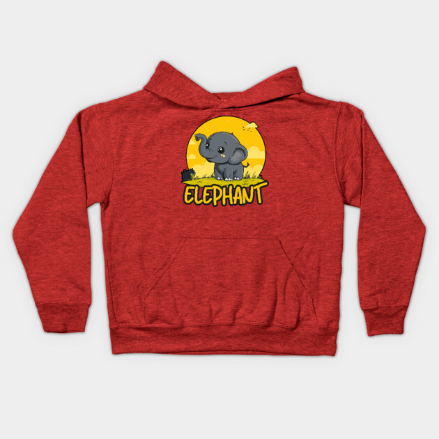 Baby Elephant under Retro Sunet - Gift for Kids and Girls Kids Hoodie by TuncGK