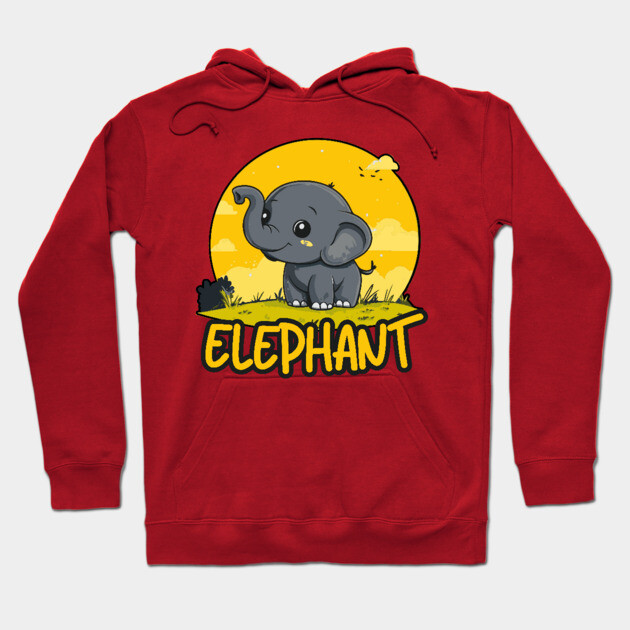 Baby Elephant under Retro Sunet - Gift for Kids and Girls Hoodie by TuncGK