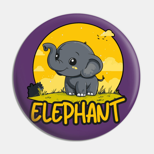 Baby Elephant under Retro Sunet - Gift for Kids and Girls Pin by TuncGK