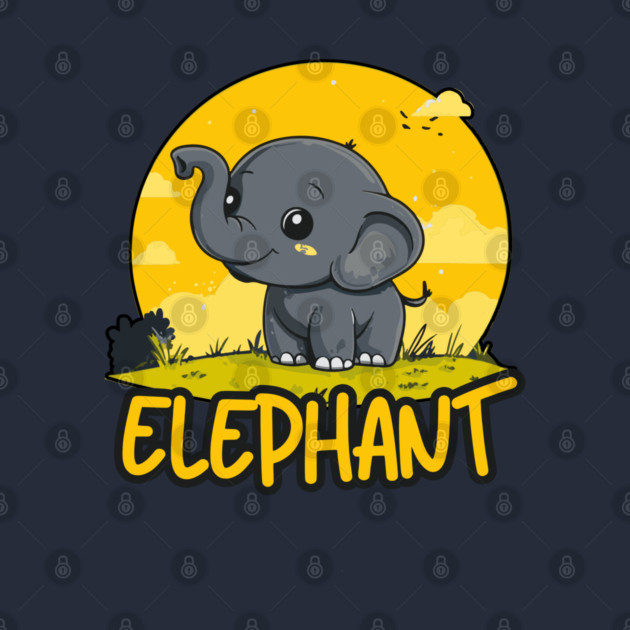 Baby Elephant under Retro Sunet - Gift for Kids and Girls by TuncGK