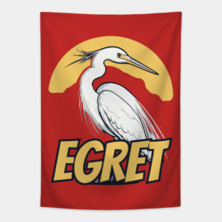 Cool Egret Bird under Retro Sun with Retro Font Tapestry