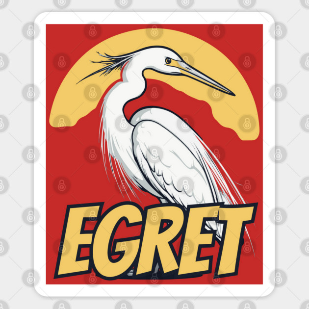 Cool Egret Bird under Retro Sun with Retro Font Sticker by TuncGK