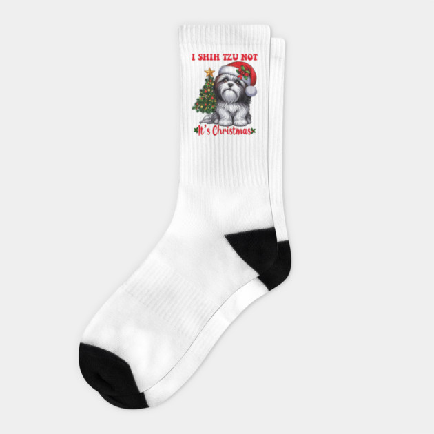 Shih Tzu  Lover Christmas Tree Santa Hat Xmas Socks by JessArty