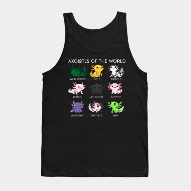 Kawaii Axolotls of the Worlds Tank Top by H. R. Sinclair
