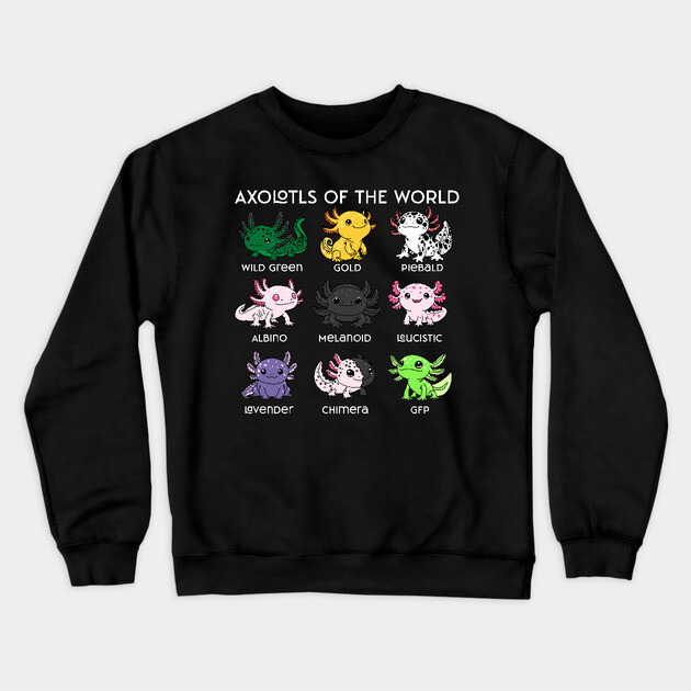Kawaii Axolotls of the Worlds Crewneck Sweatshirt by H. R. Sinclair