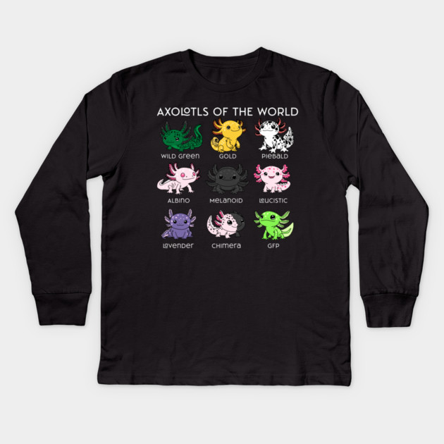 Kawaii Axolotls of the Worlds Kids Long Sleeve T-Shirt by H. R. Sinclair