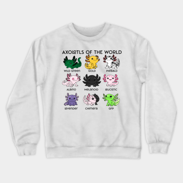 Kawaii Axolotls of the Worlds Crewneck Sweatshirt by H. R. Sinclair