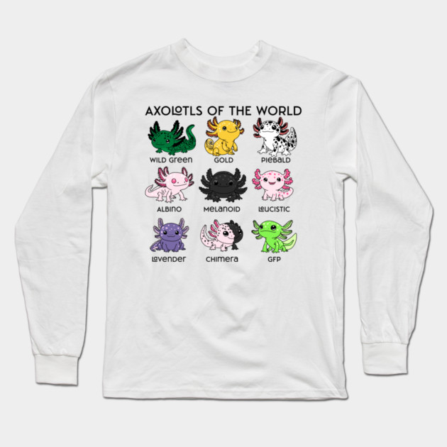 Kawaii Axolotls of the Worlds Long Sleeve T-Shirt by H. R. Sinclair